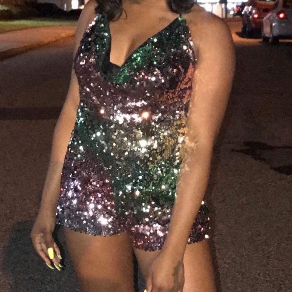 Multi color sequin play suit